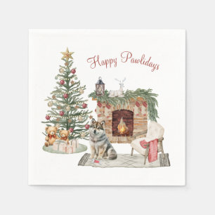 Serviette En Papier Joyeux Pawlidays Design de Chien - Husky