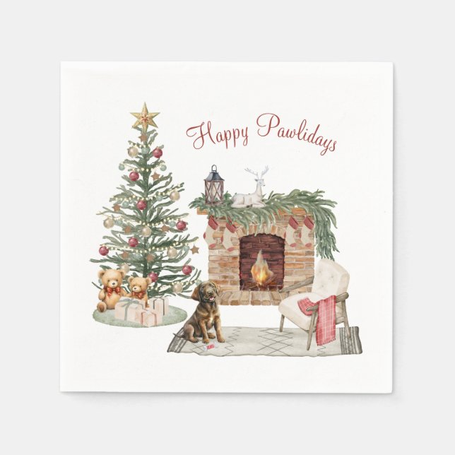Serviette En Papier Joyeux Pawlidays Design de Chien - Labrador Chocol (Devant)