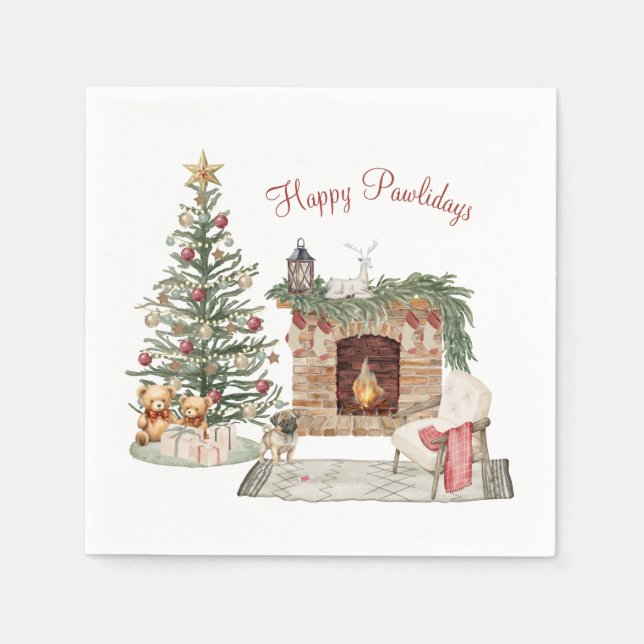 Serviette En Papier Joyeux Pawlidays Design de Chien - Pug (Devant)