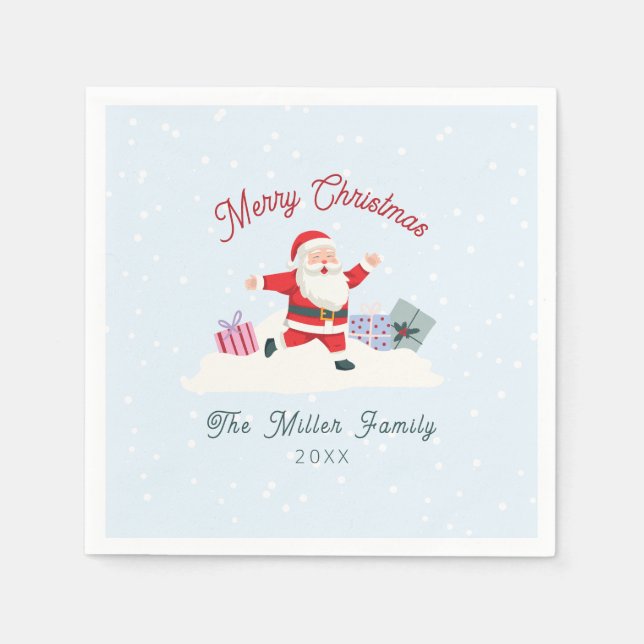 Serviette En Papier Joyeux Père Noël, Noël bleu clair (Devant)