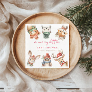 Serviette En Papier Joyeux petit baby shower de Noël animal boisé