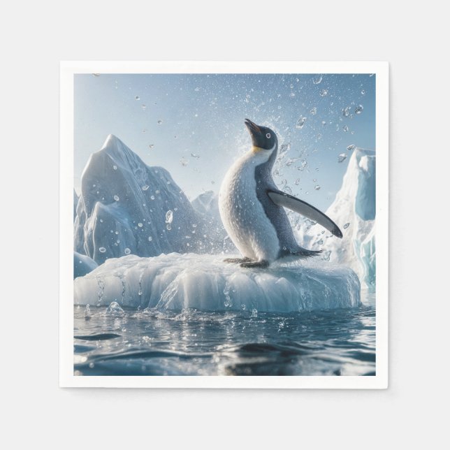 Serviette En Papier Joyeux Pingouin Sur Un Iceberg (Devant)