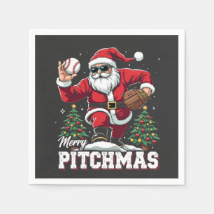 Serviette En Papier Joyeux Pitchmas Noël Amateur de baseball Père Noël