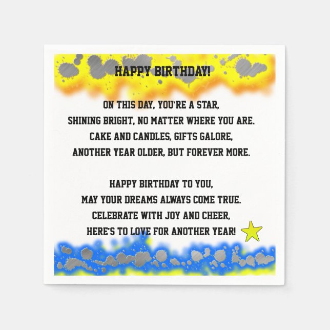 Serviette En Papier Joyeux poème d'anniversaire (Devant)