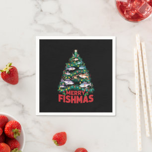 Serviette En Papier Joyeux Poissons de Noël Lumières Poissons Pêche