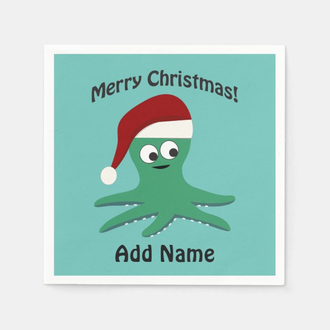 Serviette En Papier Joyeux poulpe de Noël (Devant)