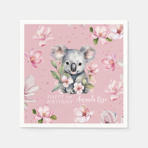 Serviette En Papier Joyeux premier anniversaire aquarelle Koala