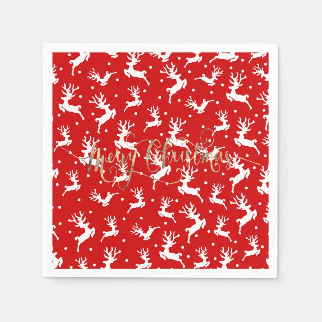 Serviette En Papier Joyeux rennes de Noël Rouge (Devant)