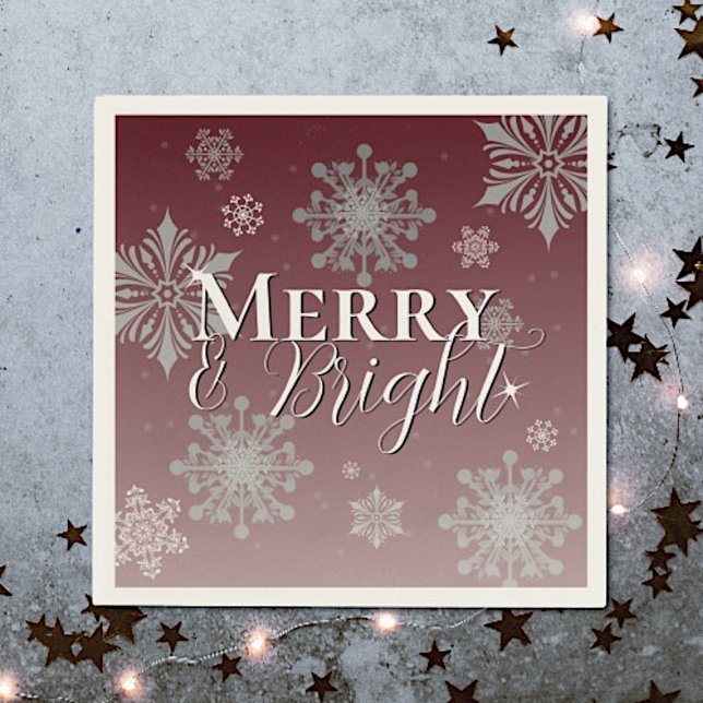 Serviette En Papier Joyeux rouge et flocon de neige brillant Noël (Red Merry and Bright Snowflakes Christmas Napkins)