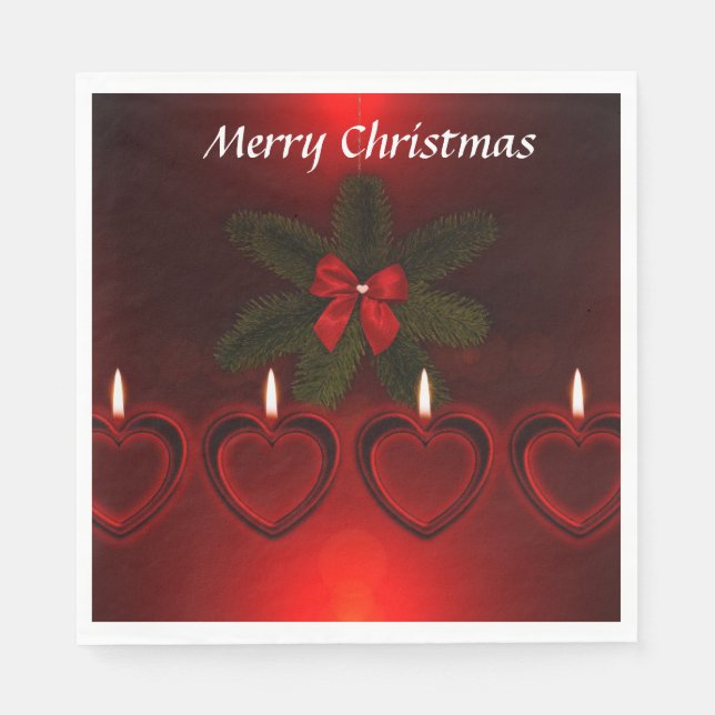 Serviette En Papier Joyeux ruban de couronne rouge de Noël (Devant)