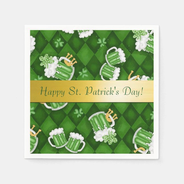 Serviette En Papier Joyeux Saint Patrick's Day Green Beer Napkins (Devant)