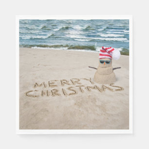 Serviette En Papier Joyeux Sandman De Noël Sur La Plage