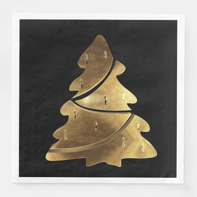 Serviette En Papier Joyeux sapin de Noël Élégant Chic Faux Gold Foil (Devant)