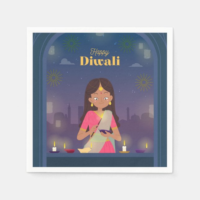 Serviette En Papier Joyeux serviettes Diwali (Devant)