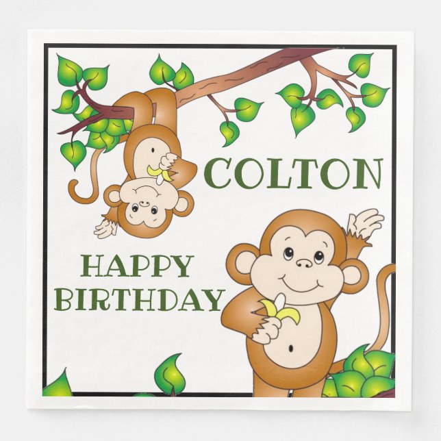 Serviette En Papier Joyeux singes d'anniversaire (Devant)