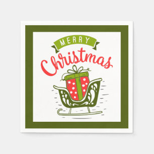 Serviette En Papier Joyeux Sleigh de Noël Présente Red Green Festive