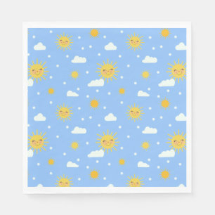 Serviette En Papier Joyeux Soleil Jaune Et Nuages