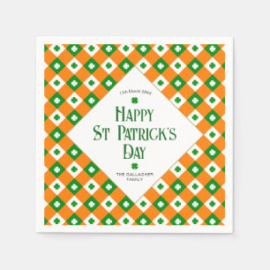 Serviette En Papier Joyeux St Patrick's Orange Green Clover Plaid Nom