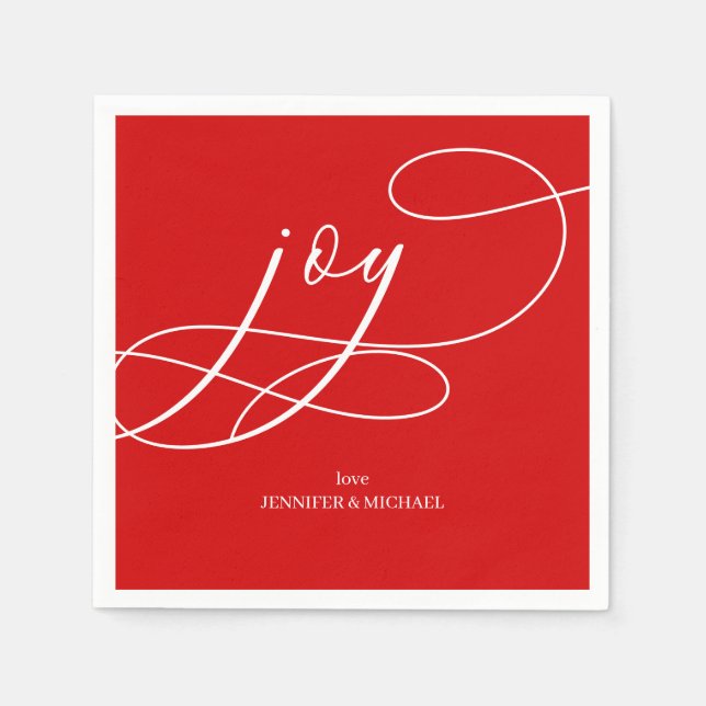 Serviette En Papier JOYEUX sur Noël rouge (Devant)