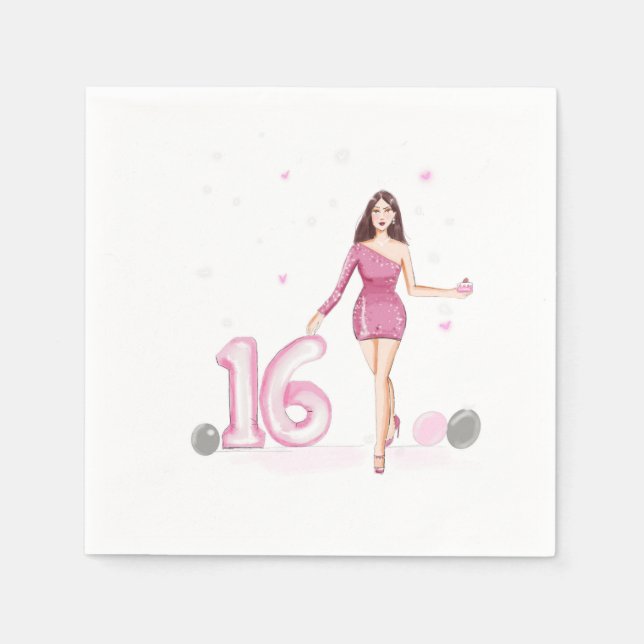 Serviette En Papier Joyeux sweet sixteen, 16ème anniversaire (Devant)
