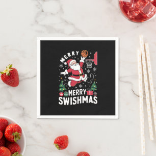 Serviette En Papier Joyeux Swishmas Noël Santa Jouant au Basketball 