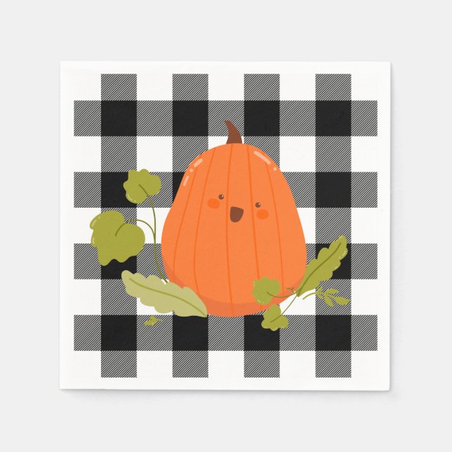 Serviette En Papier Joyeux Thanksgiving Citrouille sur Carreaux (Devant)
