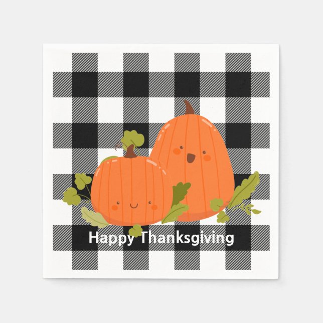 Serviette En Papier Joyeux Thanksgiving Citrouilles Sur Carreaux (Devant)