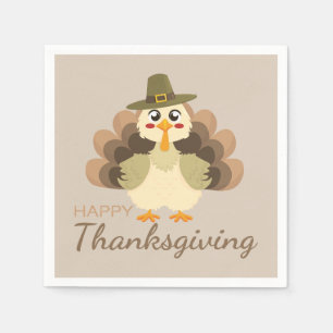Serviette En Papier Joyeux Thanksgiving Coloré Dinde Mignonne