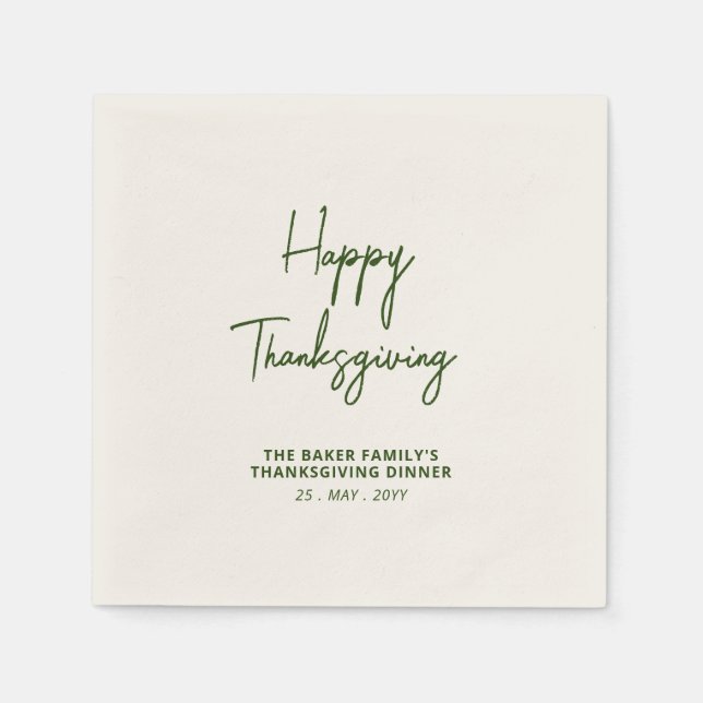 Serviette En Papier Joyeux Thanksgiving fête avec lettrage vert (Devant)