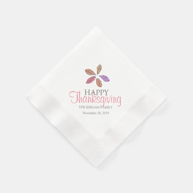 Serviette En Papier Joyeux thanksgiving feuilles rose violet gris serv (Coin)