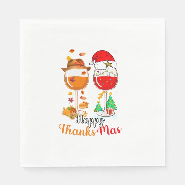 Serviette En Papier Joyeux Thanksmas Vin Thanksgiving Noël Long S (Devant)
