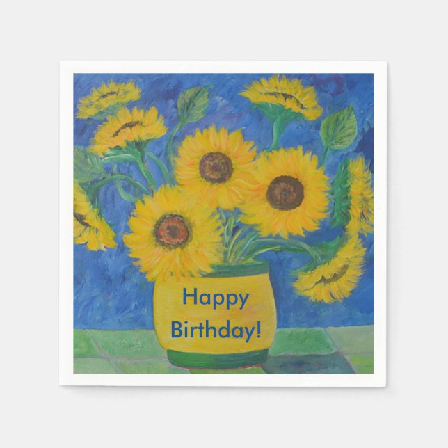 Serviette En Papier Joyeux tournesol d'anniversaire (Devant)