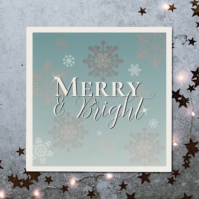 Serviette En Papier Joyeux turquoise et Feux de neige brillants Noël (Teal Merry and Bright Snowflakes Christmas Napkins)