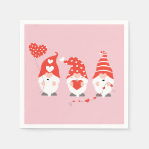 Serviette En Papier Joyeux Valentin Gnomes Rouge Rose