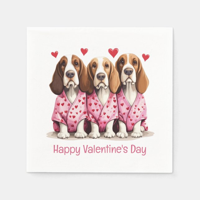 Serviette En Papier Joyeux Valentines Day Basset Hound Dogs (Devant)
