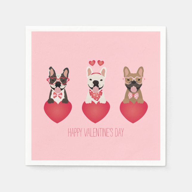 Serviette En Papier Joyeux Valentines Day Bulldogs français (Devant)