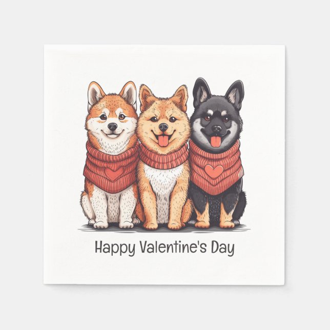 Serviette En Papier Joyeux Valentines Day Chiens Shiba Inu (Devant)