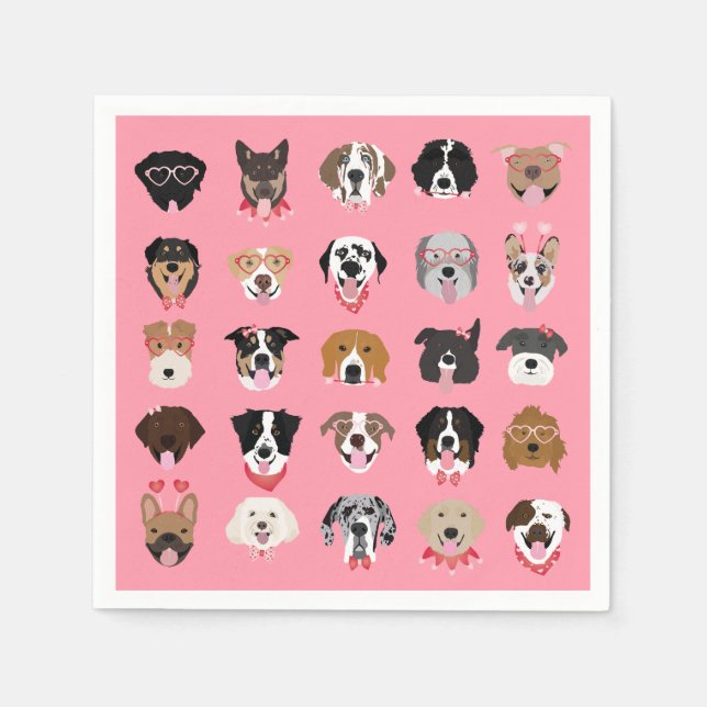 Serviette En Papier Joyeux Valentines Jour Motif visage chien (Devant)