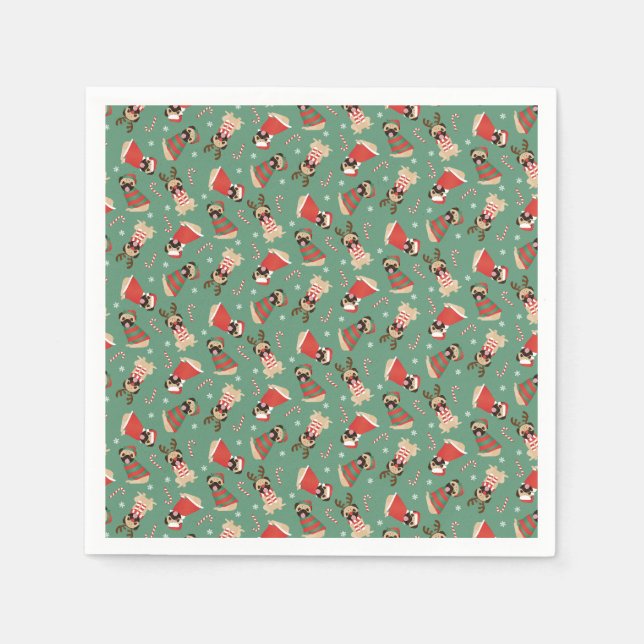 Serviette En Papier Joyeux Woofmas Chiens Carlin (Devant)