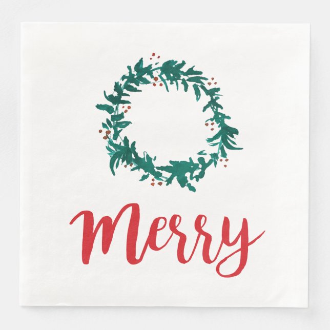 Serviette En Papier Joyeux Wreath Berry Red Script Noël (Devant)