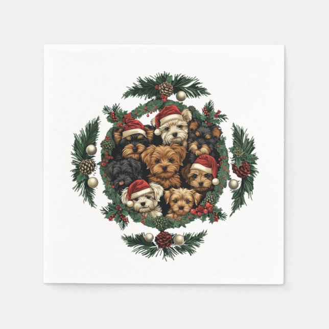 Serviette En Papier Joyeux Yorkshire Terrier Chiens de Noël (Devant)