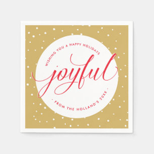 Serviette En Papier JOYFUL NOËL MANGE stylisé calligraphie or rouge