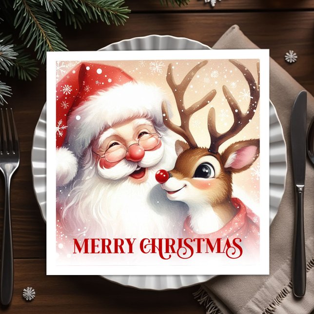 Serviette En Papier Joyful Santa and Rudolph Christmas Napkins Dinner  (Joyful Santa and Rudolph Christmas Napkins Dinner Tableware

)