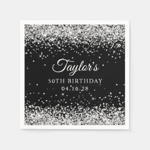Serviette En Papier Jubilé 50 ans Noir Paillettes Argentées