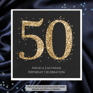 Serviette En Papier Jubilé 50 ans paillettes or élégant