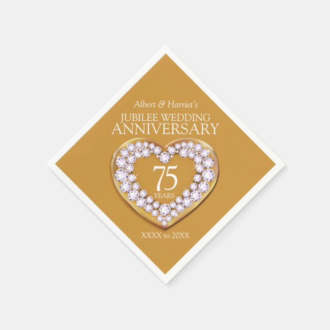 Serviette En Papier Jubilé 75e anniversaire mariage coeur nom personna (Coin)