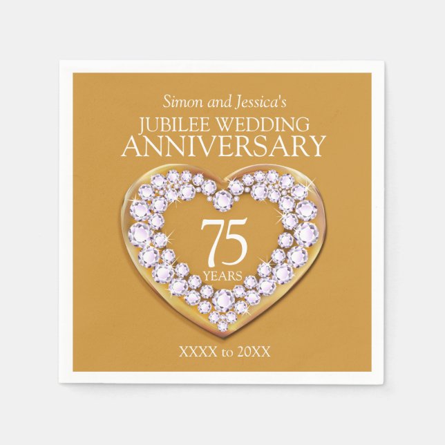 Serviette En Papier Jubilé 75e anniversaire mariage coeur nom personna (Devant)