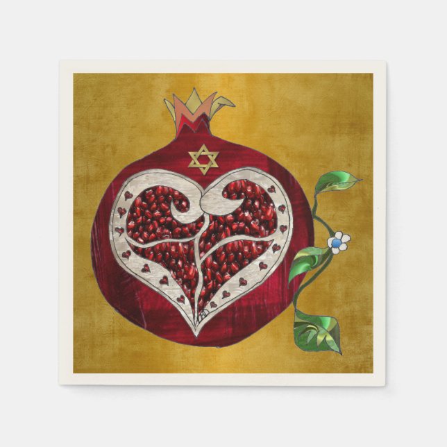 Serviette En Papier Judaica Pomegranate Heart Hanoukka Rosh Hashanah (Devant)