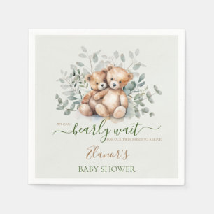 Serviette En Papier Jumeaux Bohème Ours en Peluche Fête de Naissance d