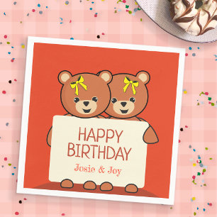Serviette En Papier Jumeaux Oursons Mignons ou Fête d'anniversaire de